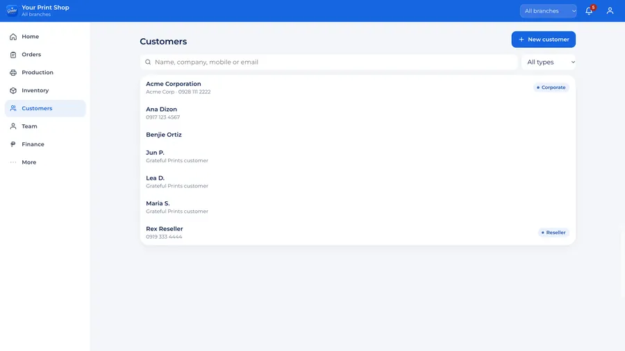 Customer list